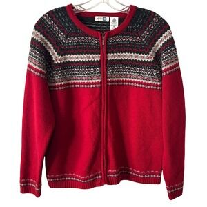 Paul Harris Design Women's Vintage‎ Red Fair Isle Lambswool Cardigan in Size XL